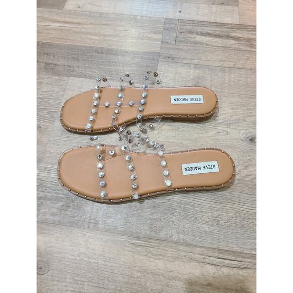 Steve Madden size 9 womens clear pvc and rhinestone studs - Picture 4 of 7